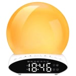 Sunrise Alarm Clock,Wake Up Light Sunrise Alarm Clocks with LED Display Sunset Simulation Alarm Clocks Time Projection FM Radio Function Brightness Adjustable Sleep Aid Night Light