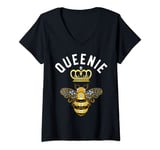 Womens Queenie Name Queenie Birthday Gifts Queen Crown Bee Queenie V-Neck T-Shirt