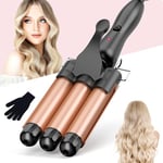 3 Barrels Hair Waver for Large, Waver Curling Wand-25mm Curling Iron with PTC Ceramic Barrels, Temperature Setting and Quick Heating with Heat-resistant Glove - Rose Gold