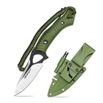 TONIFE Explorer Couteau à Lame Fixe avec Gaine 8Cr14moV Lame Couteau de Survie Multifonctionnel Manche en Nylon Renforcé de Fibre de Verre pour Couteau EDC Extérieur(Vert+Noir Titane et Satin)