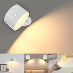 Bigzom Applique murale d'intérieur sans fil avec 3 couleurs et 3 niveaux de luminosité, applique murale USB LED 360° pour salon, chambre à coucher, escalier, couloir