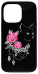 Coque pour iPhone 13 Pro BLACK CAT PINK ROSES Adorable Kitten LOVERS | CAT love