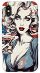 Coque pour iPhone X/XS Retro Patriotic Pin-up Vintage USA Flag American Beauty Girl