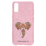 Coque Iphone XR paillettes rose elephant henne personnalisee