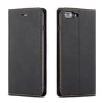 QLTYPRI Case for iPhone 7 Plus 8 Plus, Premium PU Leather Cover TPU Bumper with Card Holder Kickstand Hidden Magnetic Adsorption Flip Wallet Case Cover for iPhone 7 Plus 8 Plus - Black