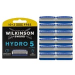 WILKINSON SWORD - Hydro 5 Lames de rasoir pour Homme - Lames -Revêtement Carbone - Gel hydratant & lame de précision - Pack de 10 recharges de lames de rasoir + 2 GRATUITES