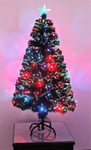 Pre Lit Christmas Tree Xmas Fibre Optic LED Lights Star Green 3FT 90CM Tabletop