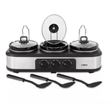 Tower Three Pot Slow Cooker, 4.5L, T16015, Stainless Steel, Black