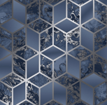 MURIVA ELIXIR CUBE GEOMETRIC BLUE SILVER QUALITY DESIGNER WALLPAPER 166512