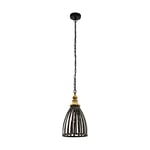 Eglo Suspension Oldcastle 1 Ampoule Suspension Industrial Vintage Rétro Suspension en Acier Bois Noir Marron Lampe de Table de Salon avec Douille E27 Ø 25,5 cm