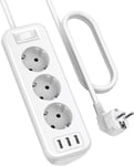 Multiprise 3 Prises Avec 3 Ports Usb, Multiprise D'Angle Multifonction Avec Interrupteur, Multiprise Avec Protection Contre Les Surcharges Avec Rallonge De 1,8 M Pour Cuisine, Blanc