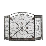 Deco 79 Filet de cheminée Pliable en métal à 3 Panneaux avec Motifs de Fleurs de lys et de volutes, 132,1 x 2,5 x 78,7 cm, Noir