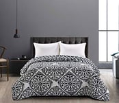 DecoKing bedspread, black/white, double-sided bed cover, easy-care, black and white hypnosis pattern, Mandala collection, Polyester, black white, 170 x 210 cm