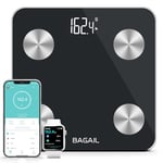 BAGAIL Smart Scale for Body Weight, Digital Bathroom Scale for BMI Weighing Body Fat, Body Composition Monitor Health Analyzer with Smartphone App, 400lbs/180KG, Black