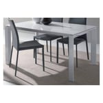 Table repas extensible SLIVER en verre trempé extra blanc piétement en acier laqué blanc 120 x 80 cm