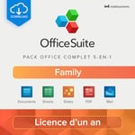 OfficeSuite Family | Pack office 5-en-1 | Documents, Sheets, Slides, PDF, Mail et Calendrier | Licence d'un an | 1 appareil Windows et 2 appareils mobiles | 6 utilisateurs [Code en ligne]