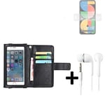 Wallet Case Cover for Google Pixel 5a + headphones black screen protector