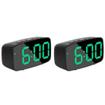 2X Réveil Numérique Intelligent de Chevet, Horloge Bureau usb Voyage à led Verte avec Répétition Température Date 12 / 24H pour Chambre Coucher, Noir