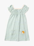 Little Green Radicals Baby Stripe Organic Cotton Frill Dress, Powder Blue/White