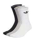 adidas Originals Unisex 3 Pack Trefoil Crew Cushioned Socks - White/Grey/Black, Multi, Size 2Xl, Men