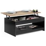 Idmarket - Table basse plateau relevable soa bois noir plateau imitation hêtre