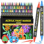 Lyuvie 54 Couleurs Feutre Marqueur Peinture Acrylique-Acrylic Paint Marker Stylo Peinture Acrylique Pointe Fine & Pinceau pour Roche Tissu Pierre Bois Verre Papier Plastique