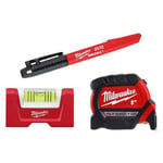 Milwaukee, Set Mètre à Ruban 5M, Mini Niveau Magnétique, Stylo Indélébile