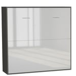 Armoire lit horizontale escamotable STRADA-V2 structure gris graphite mat façade blanc brillant couchage 160*200 cm.