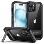 Lanhiem Coque pour iPhone 15 Étanche - Antichoc [avec Support Arrière] Incassable 360 Intégrale [Protection Écran+Camera] IP68 Waterproof Militaire Chantier Imperméable pour iPhone 15 (6.1) Noir