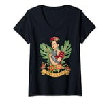 Womens Frida Kahlo - Frida Viva La Vida With Dog V-Neck T-Shirt