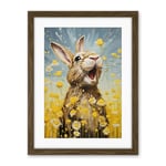 Artery8 The Happy Bunny Rabbit Playing in a Field of Daisies Vibrant Oil Painting Kids Bedroom Blue Yellow Bright Summer Meadow Artwork Framed Wall Art Print 18X24 Inch