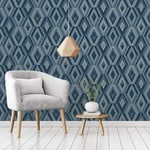 Fine Decor Navy Geometric Wallpaper Metallic Silver Blue Navy FD42608