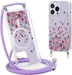 Magnetique Coque Pour Iphone 11 6,1"" Con Cordon, Compatible Avec Magsafe, Souple Silicone Tpu Antichoc Protection Étui Housse Collier Lanyard Case Avec Aesthetic Motif 4-Floral Cover