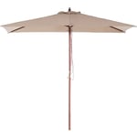 Beliani - Parasol de Jardin ou de Terrasse Rectangulaire Beige Marron avec Pied en Bois, Toile Anti uv 144 x 195 cm et Ouverture Facile avec Corde