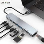 UExtend - HUB USB-C 8 en 1 multiportpour adaptateur MacBook-Pro Type C Lecteur de carte SD multiport 4K HDMI USB 3.0 - DM019-8