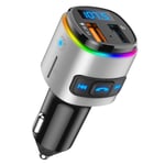 ORIA Car FM Transmitter, [Upgraded] Bluetooth Wireless Radio Adapter with Siri Google Assistant, QC3.0 Charging, 7 RGB Colors Lights, MP3 Player Car Charger, USB Drive/TF Card -Silver