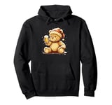 Christmas teddy bear with beer in hand Pullover Hoodie