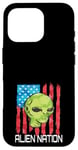 iPhone 16 Pro Funny Alien UFO USA Flag and Green Alien Head Case