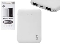 Ossian Ultra Slim 5000mAh Juice Bank – Lightweight Portable Universal Large Capacity External Battery Rapid Phone Camera Power Travel Charge Pack with Dual 1A 2A USB Ports 30cm Charging Cable (White)