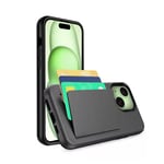 Soft Case for iPhone 15 Plus Cover Credit Card Slot (Black) Black