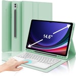 Coque Clavier Avec Touchpad Pour Samsung Galaxy Tab S9 Ultra 14.6"",Azerty Français Clavier Bluetooth Avec Pavé Tactile Pour Samsung Tab S9 Ultra 14.6"" 2023,Vert Clair