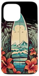 Coque pour iPhone 13 Pro Max Planche de surf vintage motif hibiscus plage palmiers