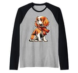 Cavalier King Charles Spaniel Dog Scarf Pumpkin Thanksgiving Raglan Baseball Tee