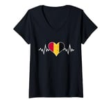 Womens Belgian Flag Vintage Heart Heartbeat Belgium Pulse Line V-Neck T-Shirt