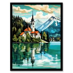 Lake Bled Vibrant Artwork Slovenia Island With 17th Century Church Reflecting On Turquoise Waters Art Print Framed Poster Wall Decor