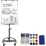 AUFUN FLIP-tavla med hjul Whiteboard 90 x 60 cm med magnetisk tavla Justerbar basfoothöjd (Shark Premium)