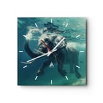 Horloge murale en verre 40x40cm Silencieuse éléphant animal eau Wall Clock