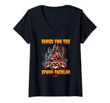 Womens Fangs for the Spook-tacular Night Skeleton Halloween Design V-Neck T-Shirt