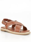 V by Very Wide Fit Cross Strap Flat Sandal - Brown, Brown, Size 7Ee, Women