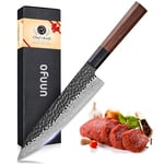 oFuun Couteau de Chef Damas, 20cm Couteau de Cuisine Japonais Professionnel, Couteaux Cuisine en Acier à Haute Teneur en Carbone VG10, Manche en Bois de Rose et Coffret Cadeau